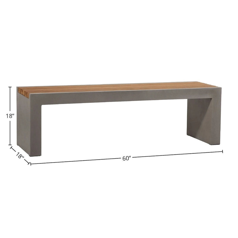 Alania 60-inch Concrete and Teak Indoor-Outdoor Bench - N/A