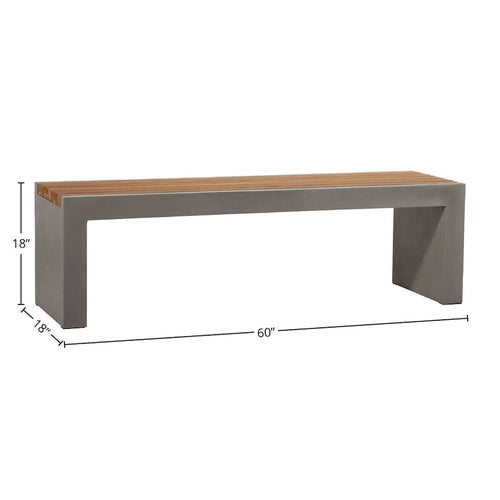 Alania 60-inch Concrete and Teak Indoor-Outdoor Bench - N/A