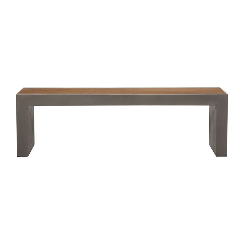 Alania 60-inch Concrete and Teak Indoor-Outdoor Bench - N/A