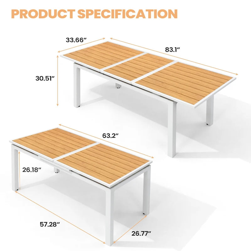Pellebant Outdoor Aluminum Dining Table Patio Extension Table - 83.1 / 63.2 (L) x 33.66 W x 30.51 H