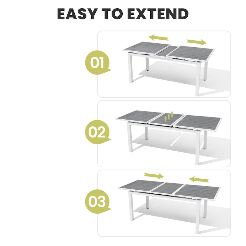 Pellebant Outdoor Aluminum Dining Table Patio Extension Table - 83.1 / 63.2 (L) x 33.66 W x 30.51 H