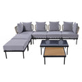8-Piece Patio Sectional Sofa Set with Tempered Glass Coffee Table and Wooden Coffee Table for Outdoor Oasis, Garden