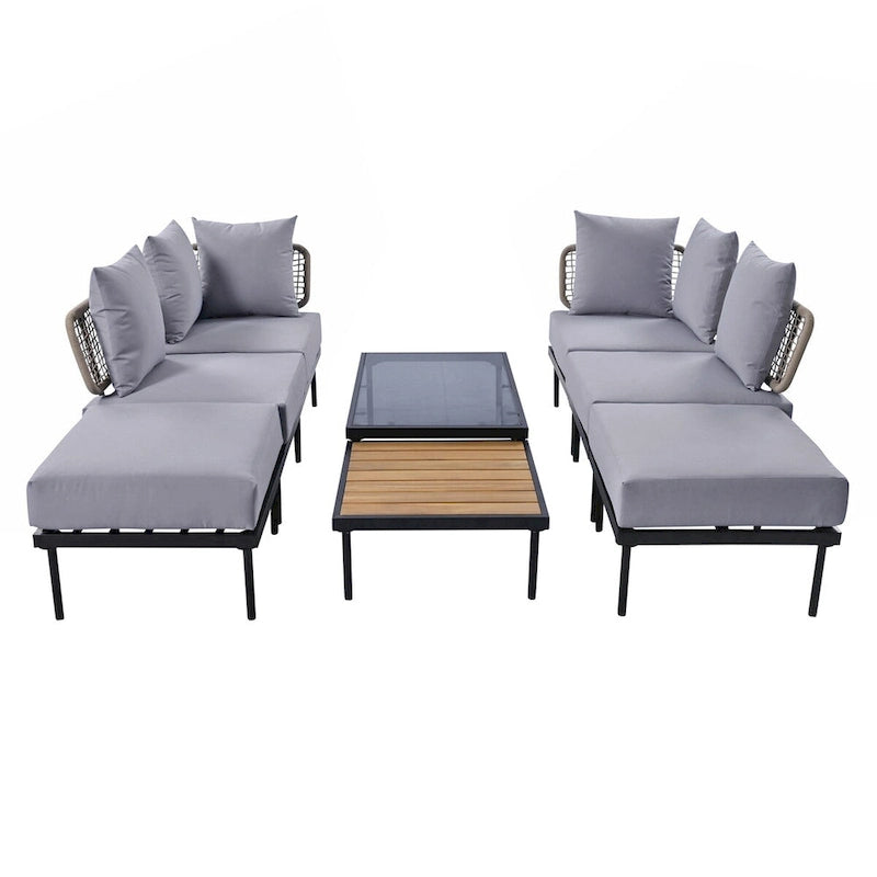 8-Piece Patio Sectional Sofa Set with Tempered Glass Coffee Table and Wooden Coffee Table for Outdoor Oasis, Garden