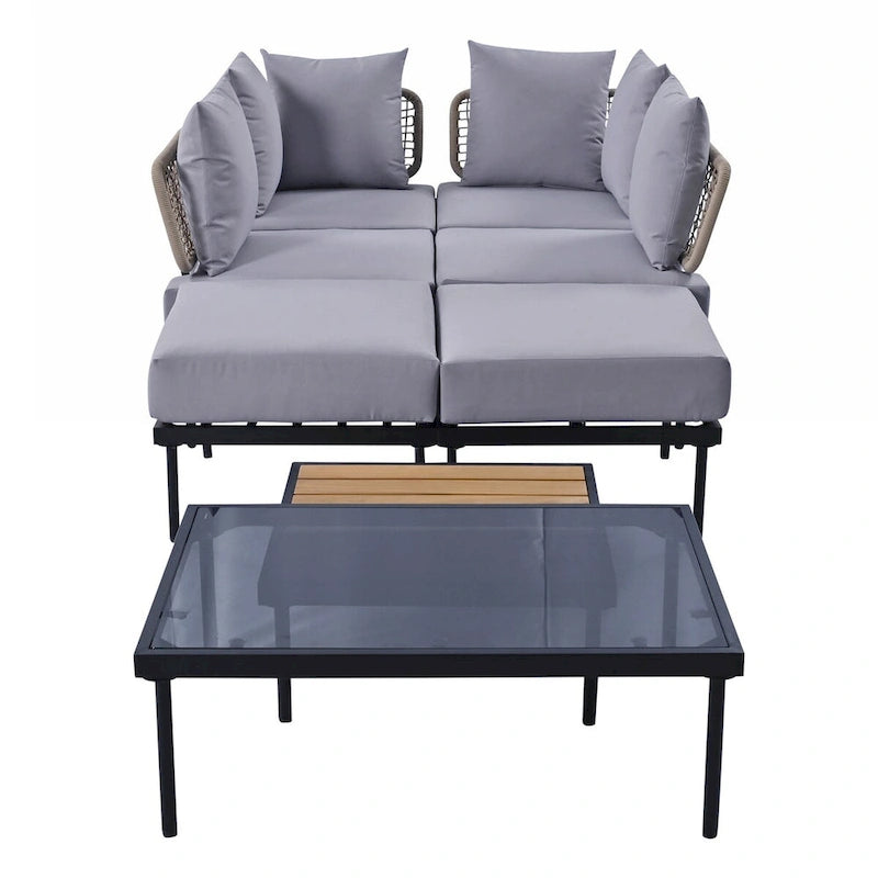 8-Piece Patio Sectional Sofa Set with Tempered Glass Coffee Table and Wooden Coffee Table for Outdoor Oasis, Garden