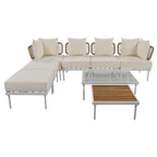 8-Piece Patio Sectional Sofa Set with Tempered Glass Coffee Table and Wooden Coffee Table for Outdoor Oasis, Garden