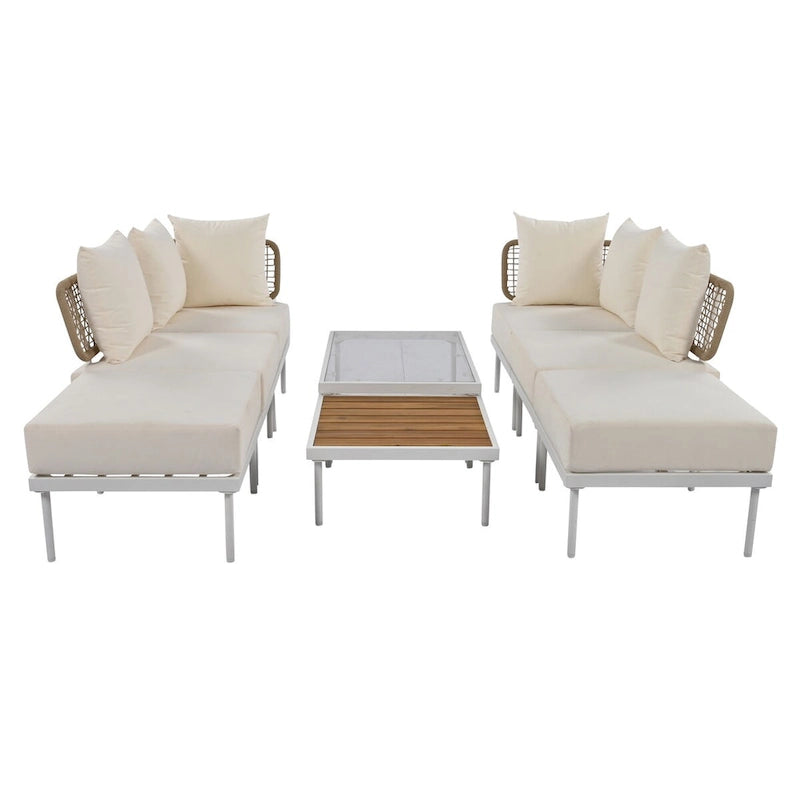 8-Piece Patio Sectional Sofa Set with Tempered Glass Coffee Table and Wooden Coffee Table for Outdoor Oasis, Garden
