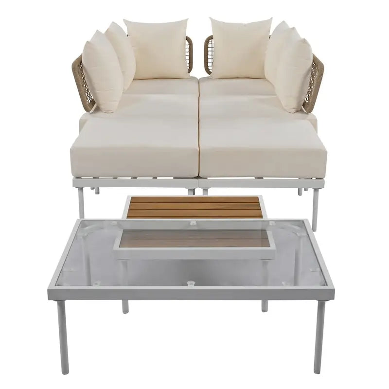 8-Piece Patio Sectional Sofa Set with Tempered Glass Coffee Table and Wooden Coffee Table for Outdoor Oasis, Garden