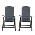 Aluminum Adjustable Outdoor Reclining Sling Lawn Chairs with Double-Layered Textile Fabric in Dark Gray Set of 2