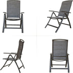 Aluminum Adjustable Outdoor Reclining Sling Lawn Chairs with Double-Layered Textile Fabric in Dark Gray Set of 2