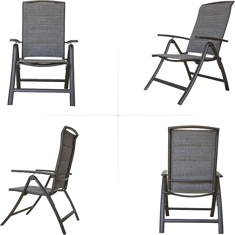 Aluminum Adjustable Outdoor Reclining Sling Lawn Chairs with Double-Layered Textile Fabric in Dark Gray Set of 2