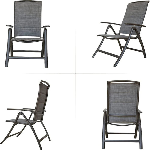 Aluminum Adjustable Outdoor Reclining Sling Lawn Chairs with Double-Layered Textile Fabric in Dark Gray Set of 2