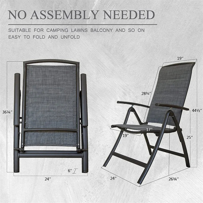 Aluminum Adjustable Outdoor Reclining Sling Lawn Chairs with Double-Layered Textile Fabric in Dark Gray Set of 2