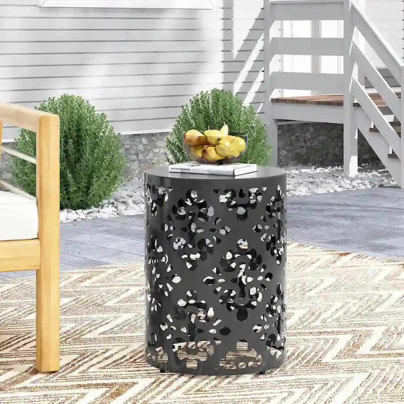 Metal end Table Outdoor Side Table for Patio,Concrete Side Table Tree Stump Side Table,Garden Stool Side Table