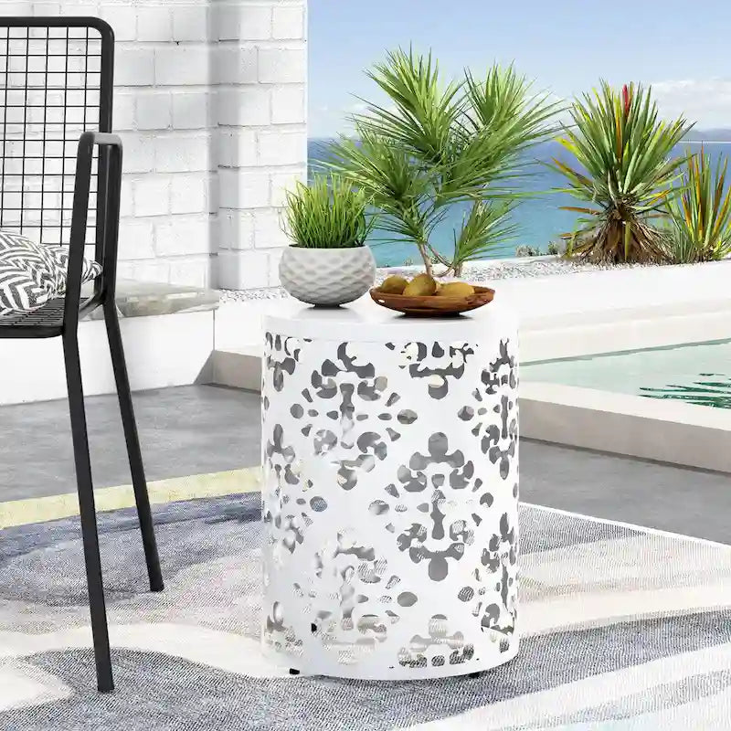 Metal end Table Outdoor Side Table for Patio,Concrete Side Table Tree Stump Side Table,Garden Stool Side Table