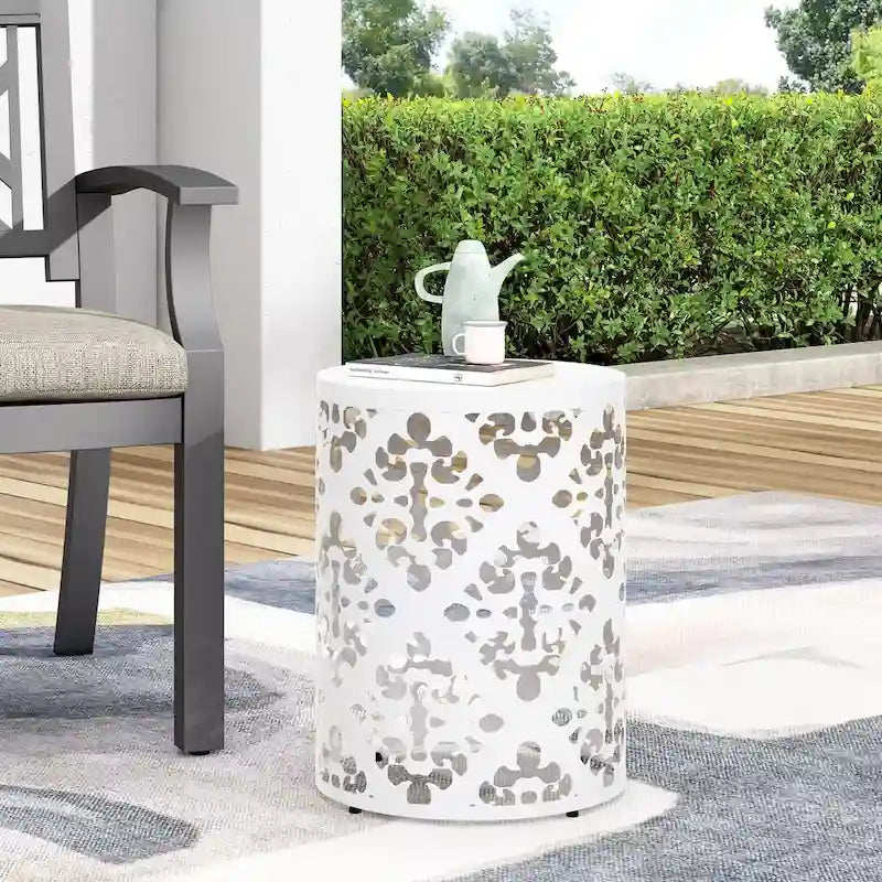 Metal end Table Outdoor Side Table for Patio,Concrete Side Table Tree Stump Side Table,Garden Stool Side Table