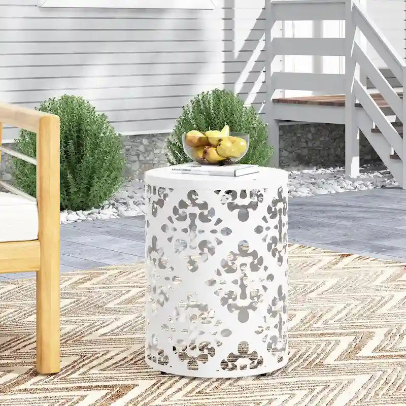 Metal end Table Outdoor Side Table for Patio,Concrete Side Table Tree Stump Side Table,Garden Stool Side Table