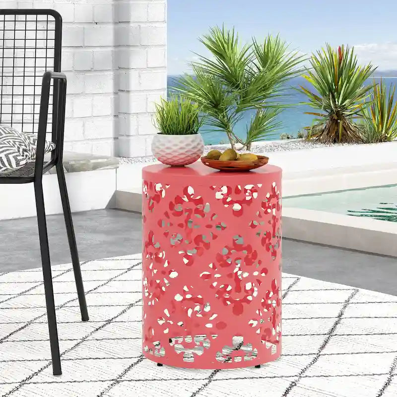 Metal end Table Outdoor Side Table for Patio,Concrete Side Table Tree Stump Side Table,Garden Stool Side Table