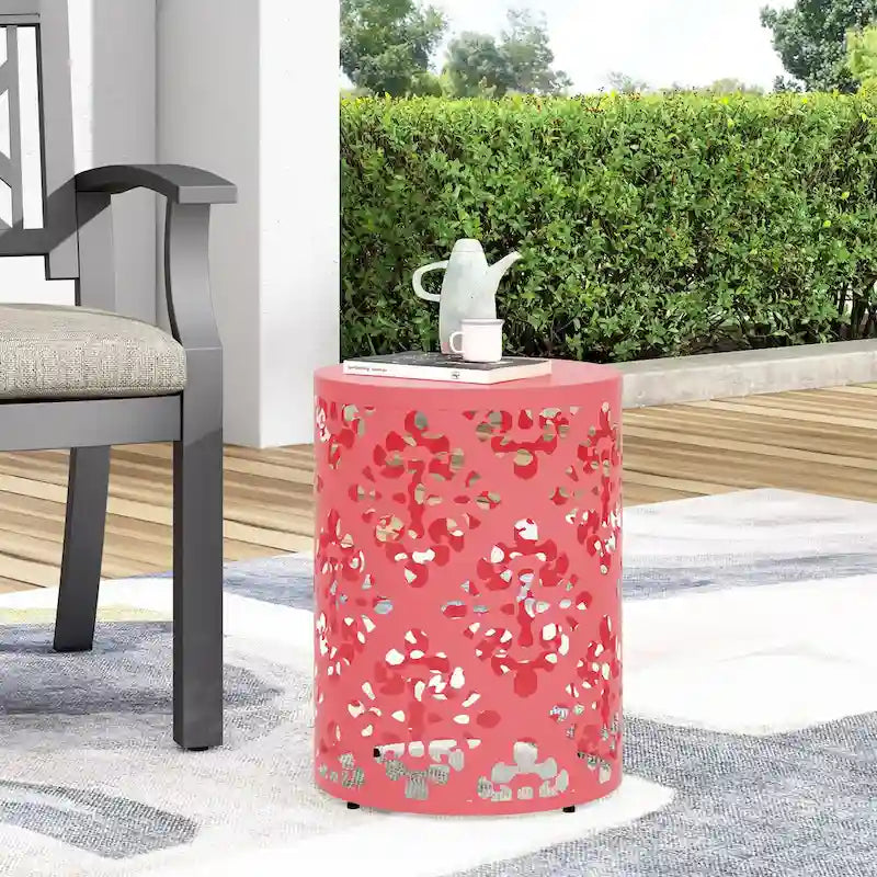 Metal end Table Outdoor Side Table for Patio,Concrete Side Table Tree Stump Side Table,Garden Stool Side Table