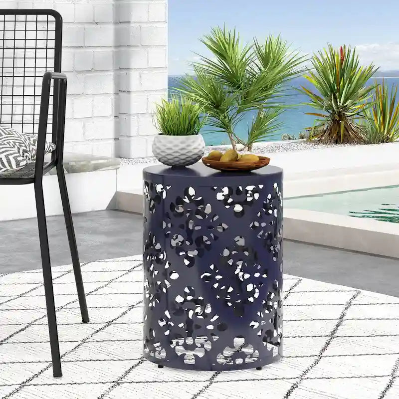 Metal end Table Outdoor Side Table for Patio,Concrete Side Table Tree Stump Side Table,Garden Stool Side Table