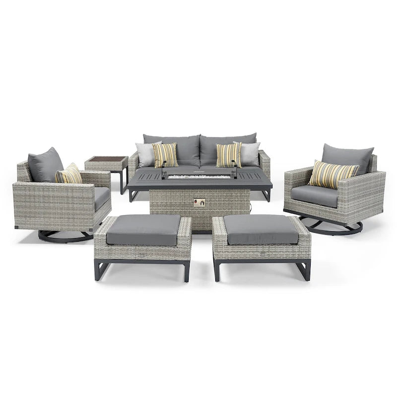Milo Gray 7 Piece Sunbrella Outdoor Patio Motion Fire Set