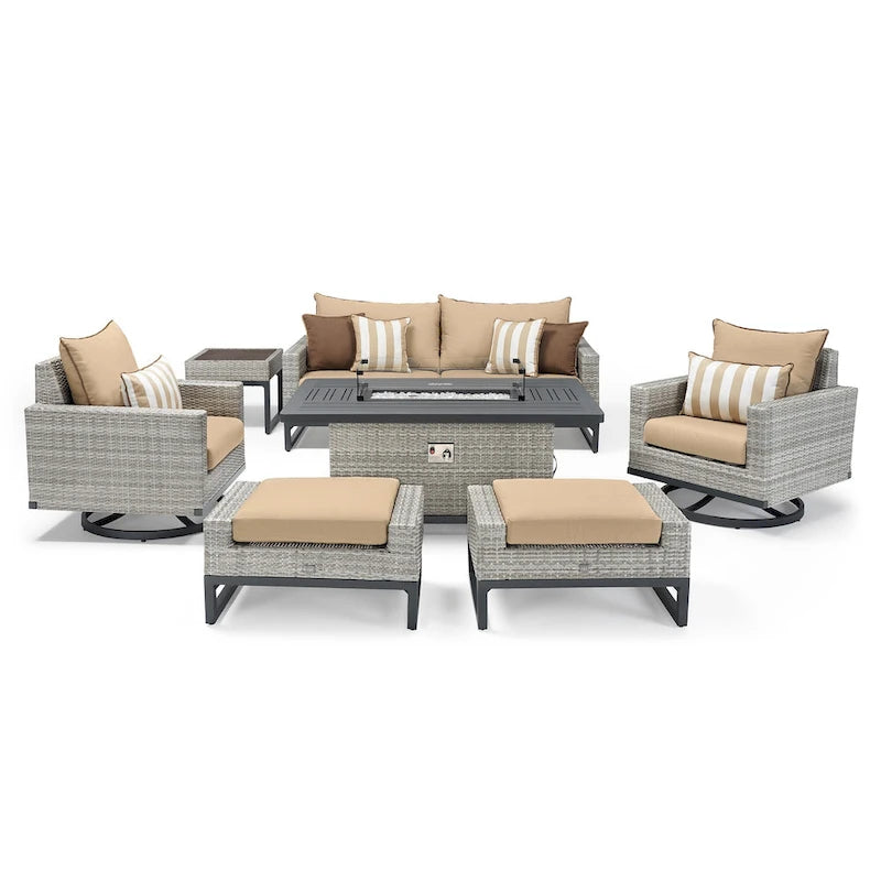 Milo Gray 7 Piece Sunbrella Outdoor Patio Motion Fire Set