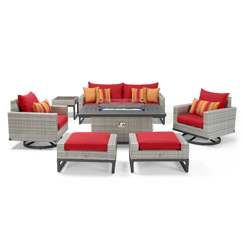 Milo Gray 7 Piece Sunbrella Outdoor Patio Motion Fire Set