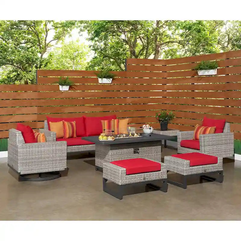 Milo Gray 7 Piece Sunbrella Outdoor Patio Motion Fire Set