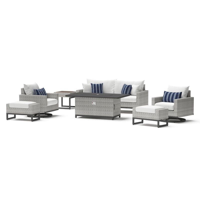 Milo Gray 7 Piece Sunbrella Outdoor Patio Motion Fire Set