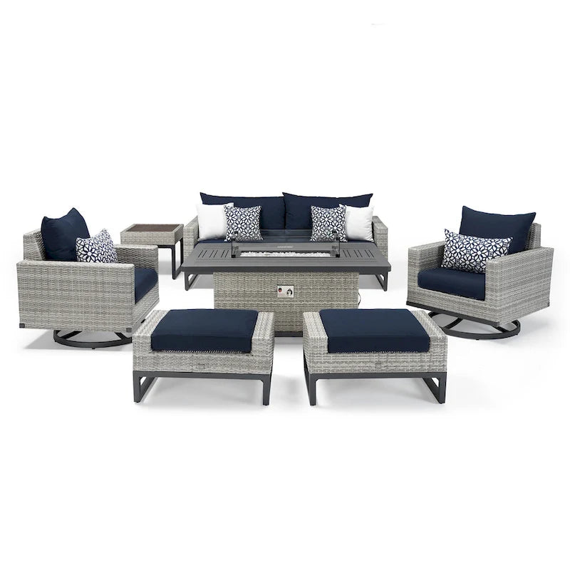 Milo Gray 7 Piece Sunbrella Outdoor Patio Motion Fire Set