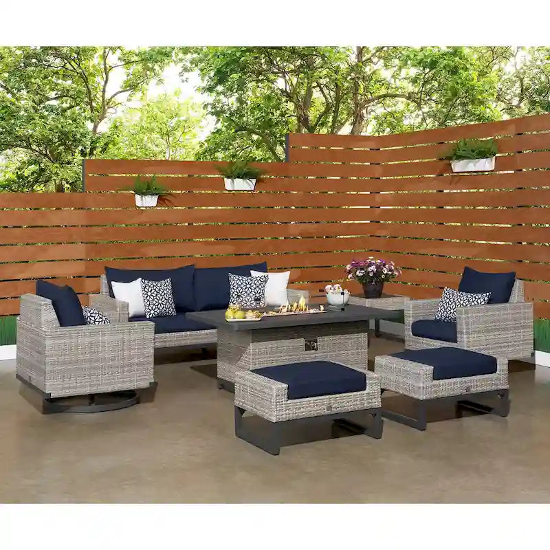 Milo Gray 7 Piece Sunbrella Outdoor Patio Motion Fire Set