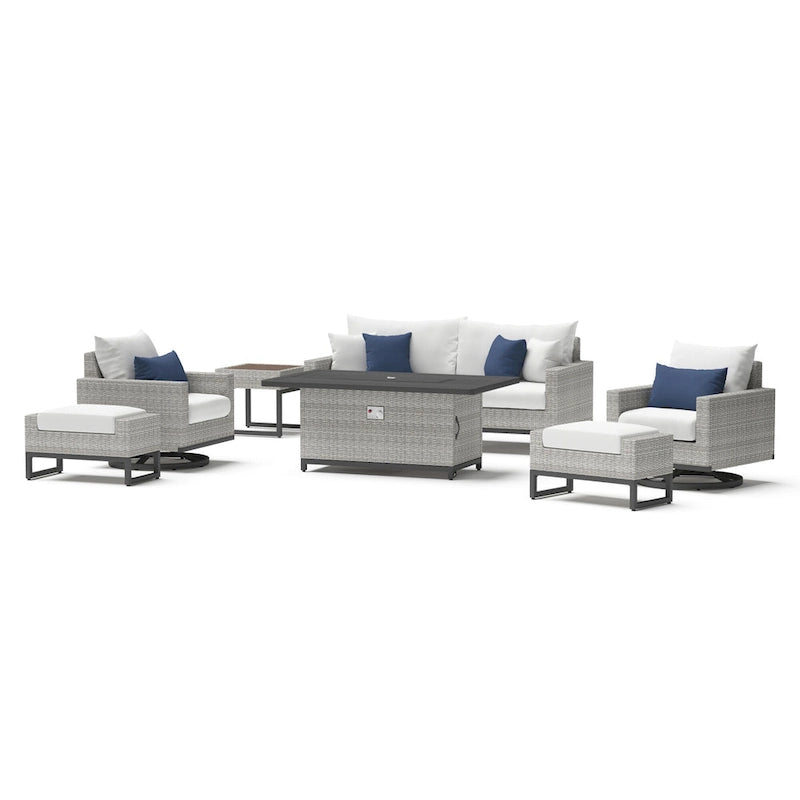 Milo Gray 7 Piece Sunbrella Outdoor Patio Motion Fire Set