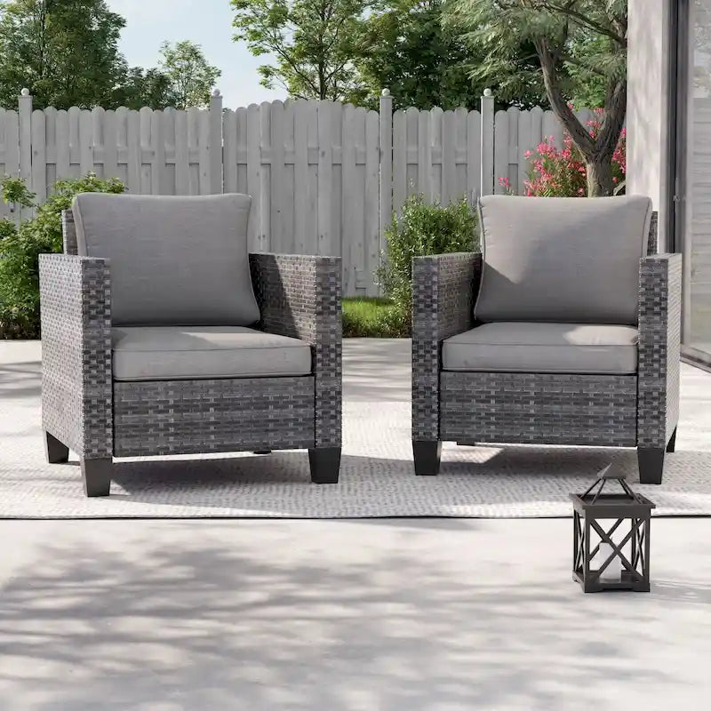 LIVOOSUN 2Pcs Outdoor Seating Sets Patio Grey Rattan Furniture Chair