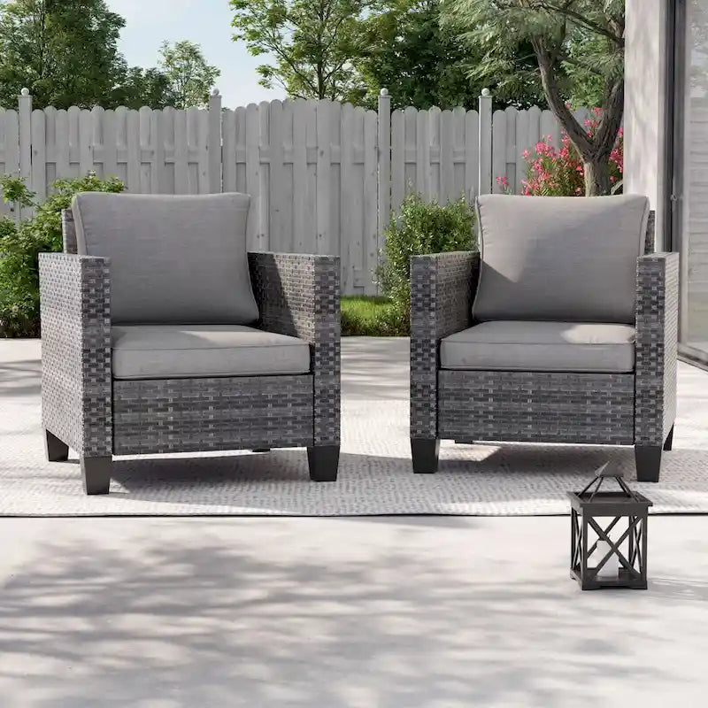 LIVOOSUN 2Pcs Outdoor Seating Sets Patio Grey Rattan Furniture Chair