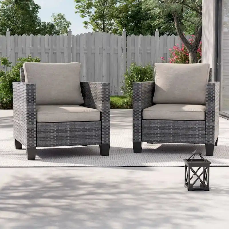 LIVOOSUN 2Pcs Outdoor Seating Sets Patio Grey Rattan Furniture Chair