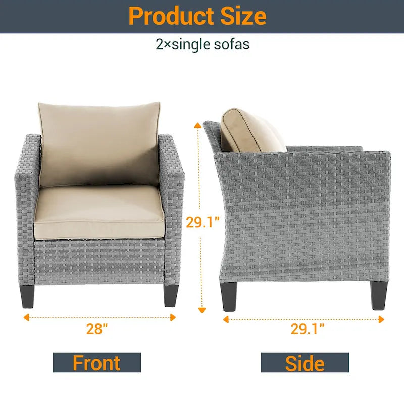 LIVOOSUN 2Pcs Outdoor Seating Sets Patio Grey Rattan Furniture Chair