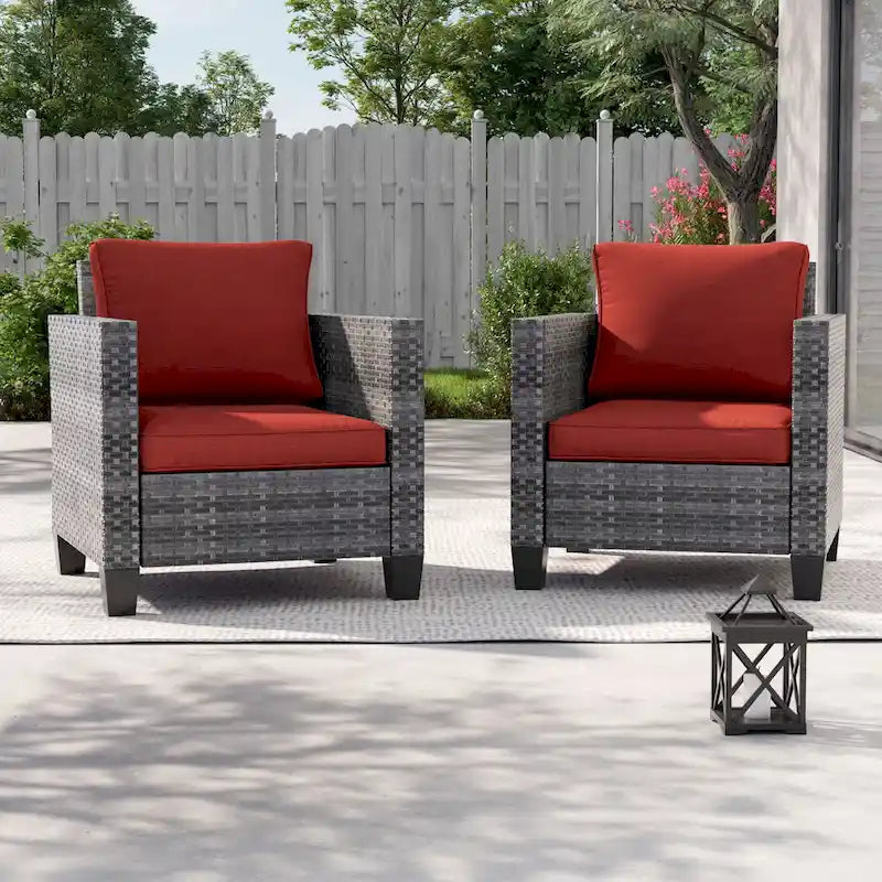 LIVOOSUN 2Pcs Outdoor Seating Sets Patio Grey Rattan Furniture Chair