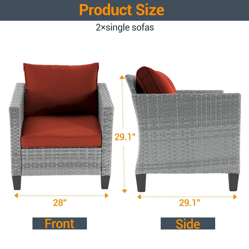 LIVOOSUN 2Pcs Outdoor Seating Sets Patio Grey Rattan Furniture Chair