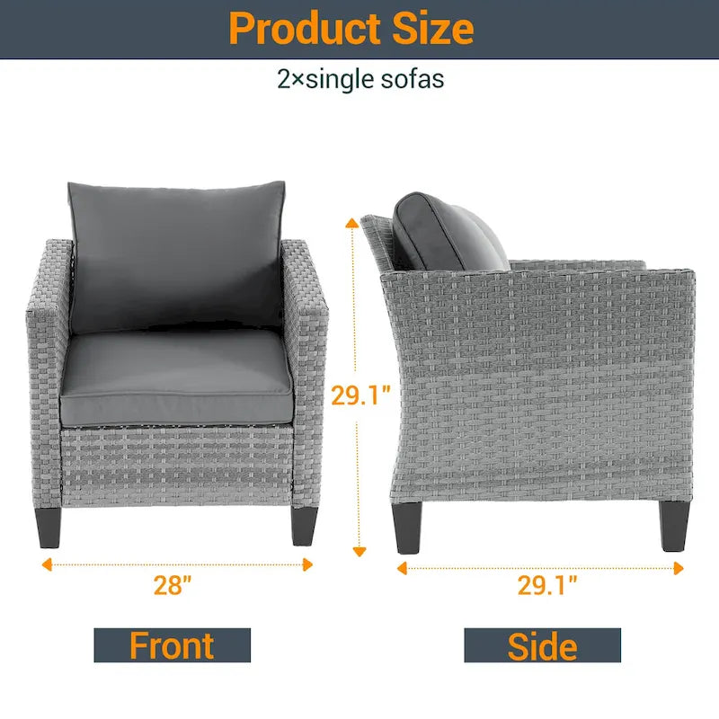 LIVOOSUN 2Pcs Outdoor Seating Sets Patio Grey Rattan Furniture Chair