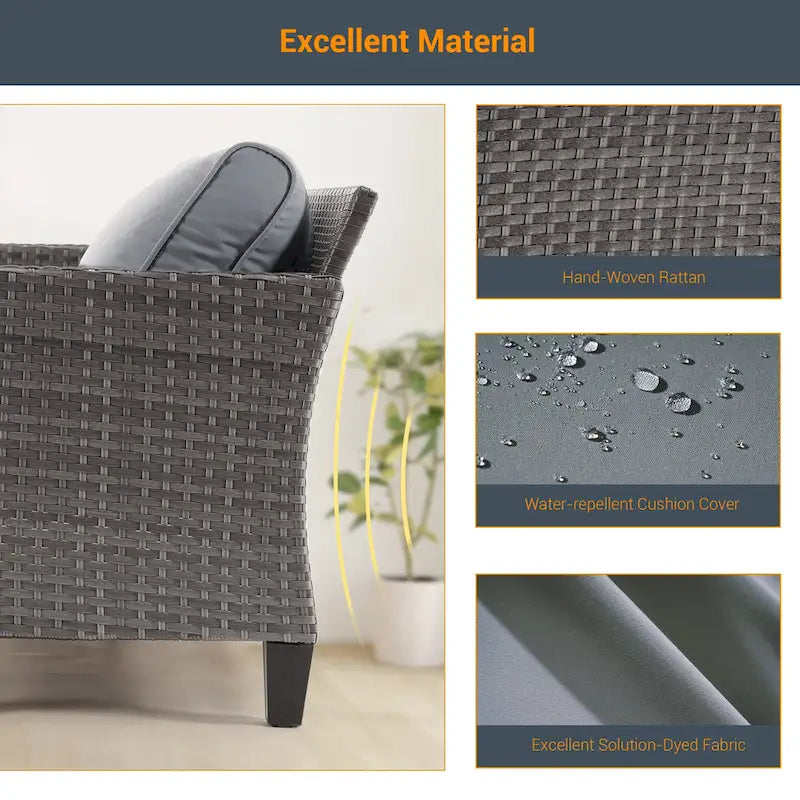 LIVOOSUN 2Pcs Outdoor Seating Sets Patio Grey Rattan Furniture Chair