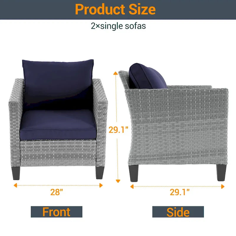 LIVOOSUN 2Pcs Outdoor Seating Sets Patio Grey Rattan Furniture Chair