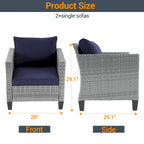 LIVOOSUN 2Pcs Outdoor Seating Sets Patio Grey Rattan Furniture Chair