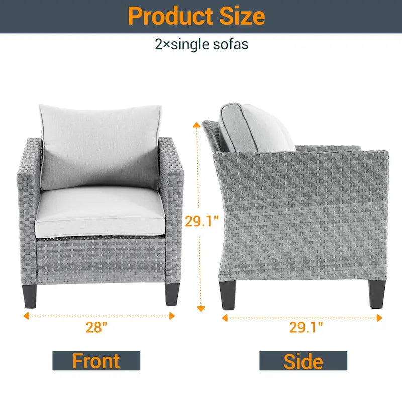 LIVOOSUN 2Pcs Outdoor Seating Sets Patio Grey Rattan Furniture Chair
