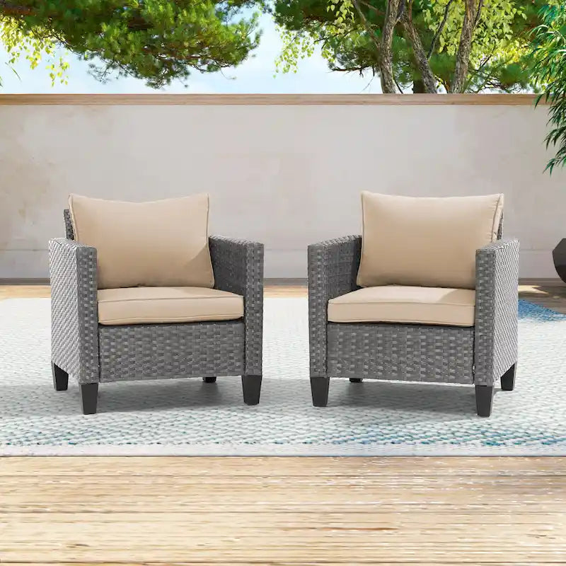 LIVOOSUN 2Pcs Outdoor Seating Sets Patio Grey Rattan Furniture Chair
