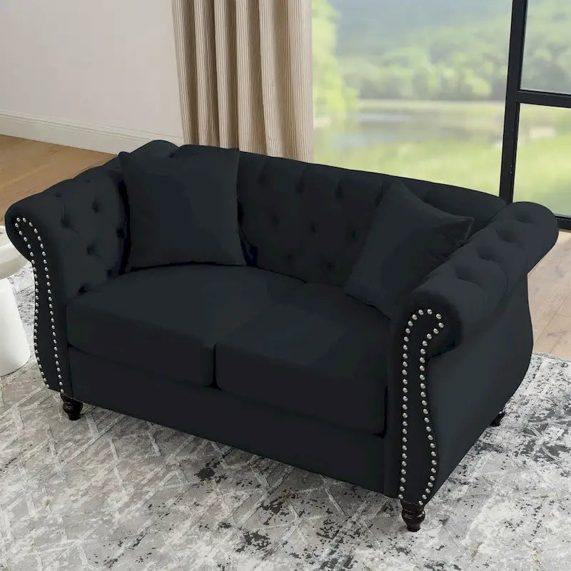 Chesterfield Sofa Black Velvet for Living Room