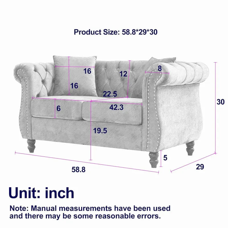 Chesterfield Sofa Black Velvet for Living Room