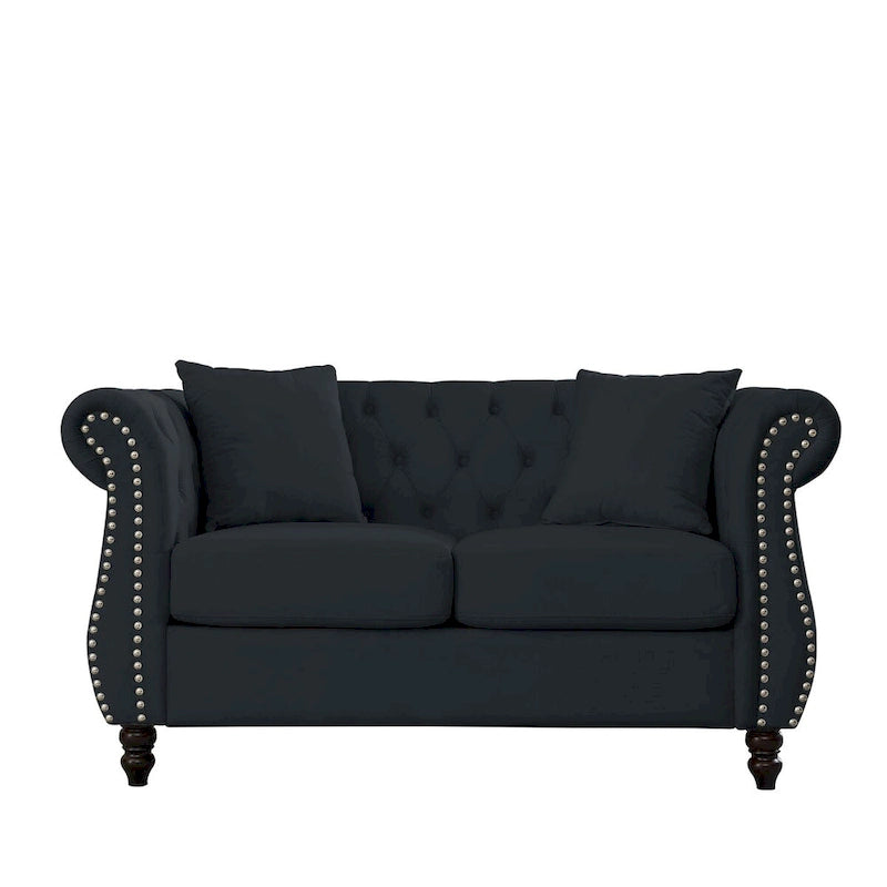 Chesterfield Sofa Black Velvet for Living Room