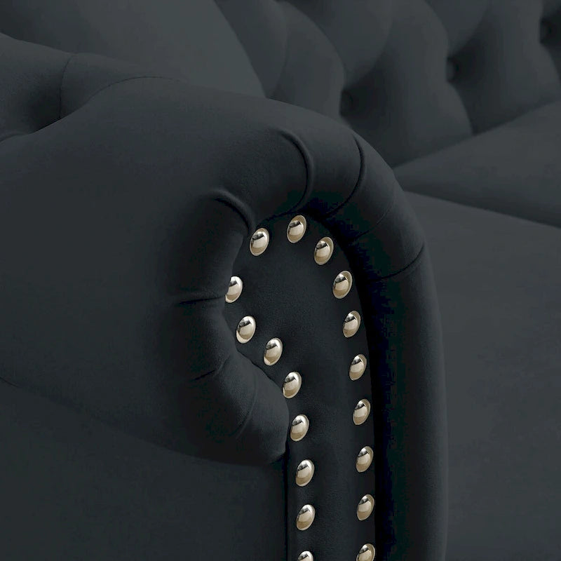 Chesterfield Sofa Black Velvet for Living Room