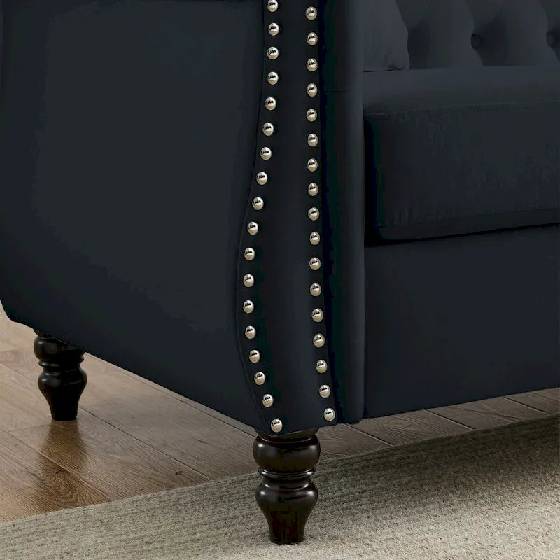 Chesterfield Sofa Black Velvet for Living Room