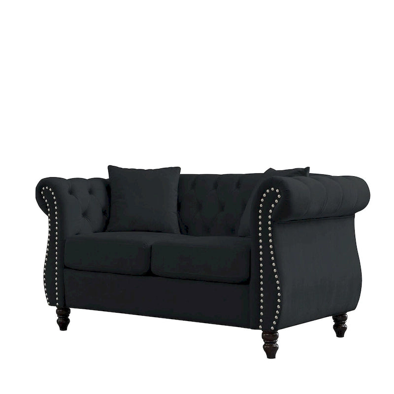 Chesterfield Sofa Black Velvet for Living Room