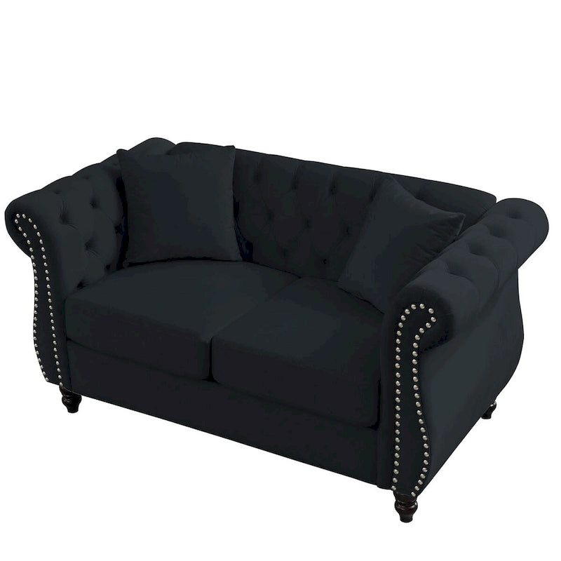 Chesterfield Sofa Black Velvet for Living Room
